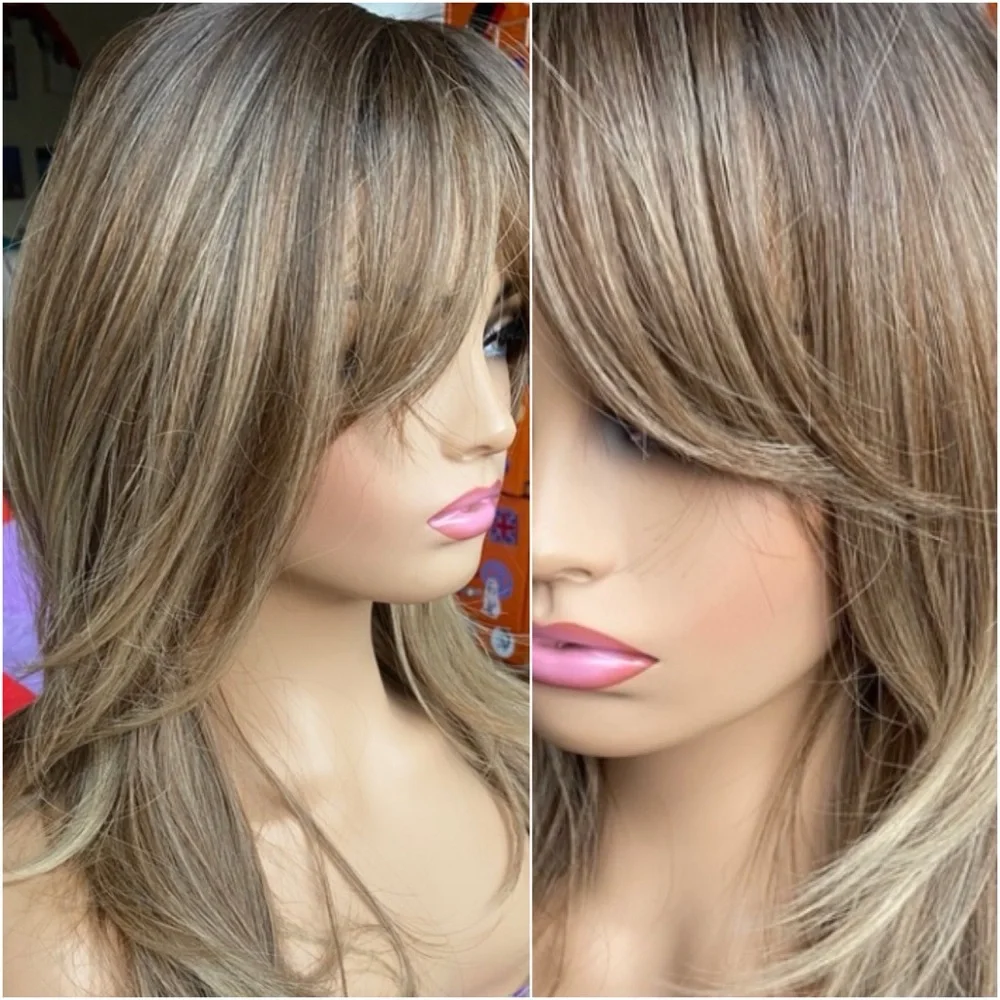 Layered Long Wig with Face-Framing Bangs - Blonde Brown Blend